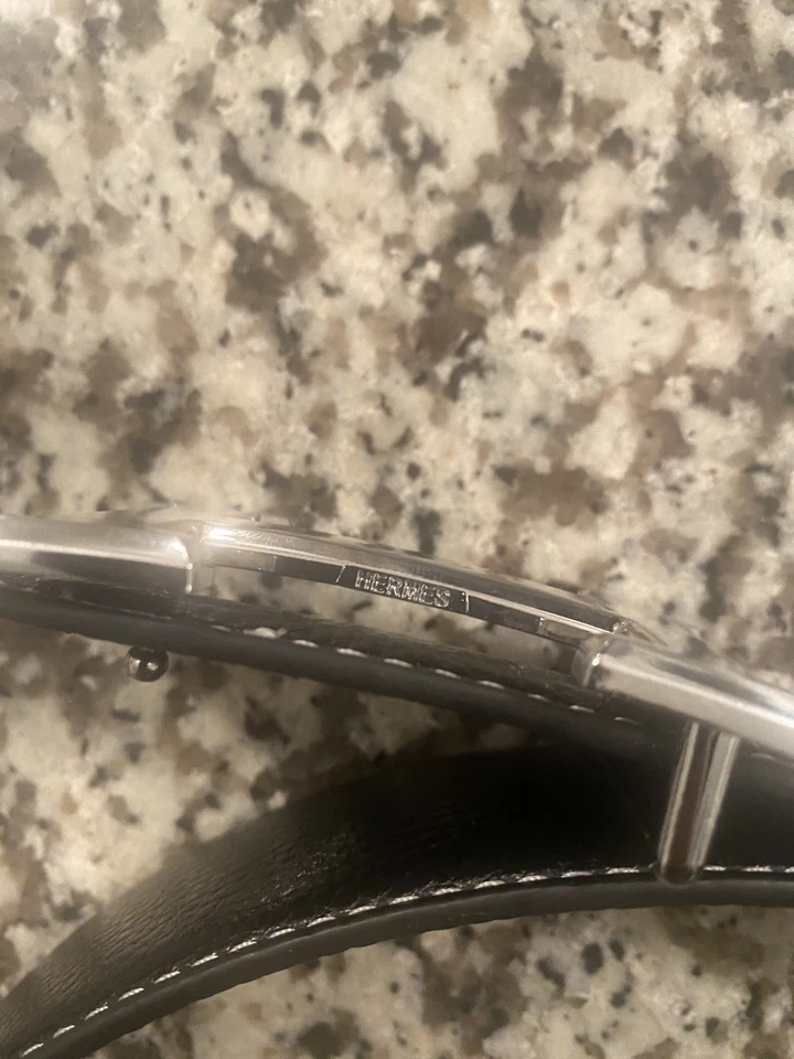 Hermes Black Leather Belt Silver/Chrome Buckle Mens Waist Size 32-36 - Image 4 of 4