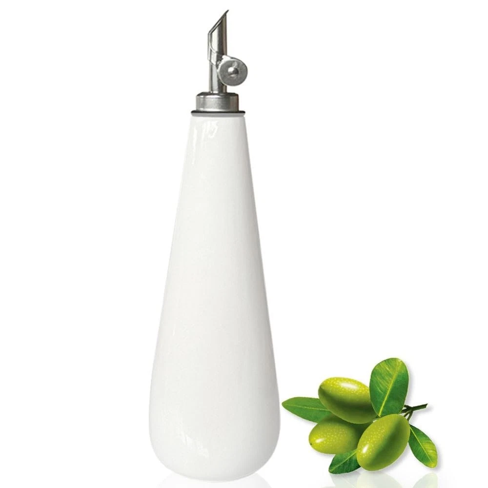 Qlans Ceramic Olive Oil & Vinegar Dispenser - Large 19 oz (570 ml), white