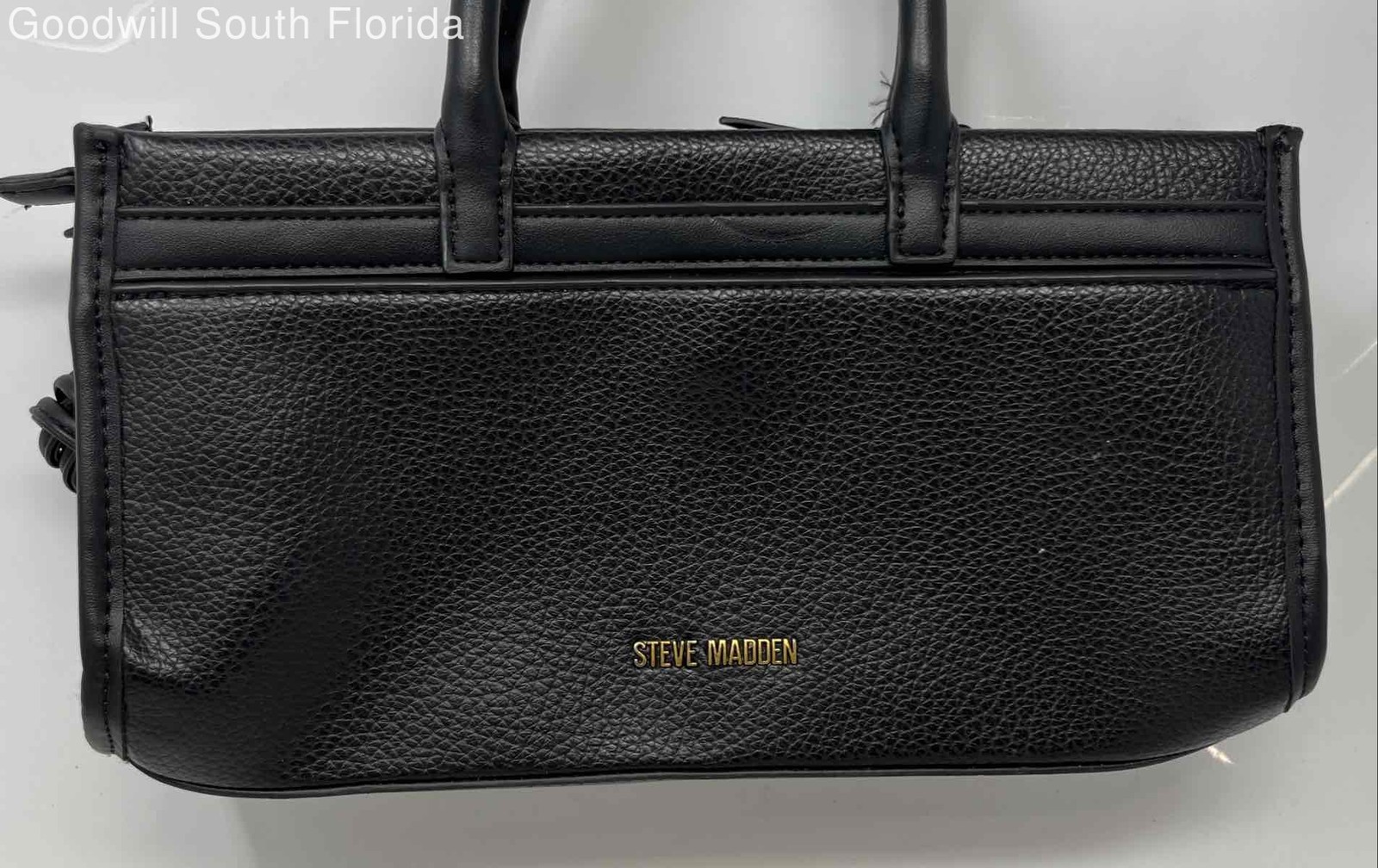 Steve Madden Womens Black Pebbled Leather Detachable Strap Satchel Handbag