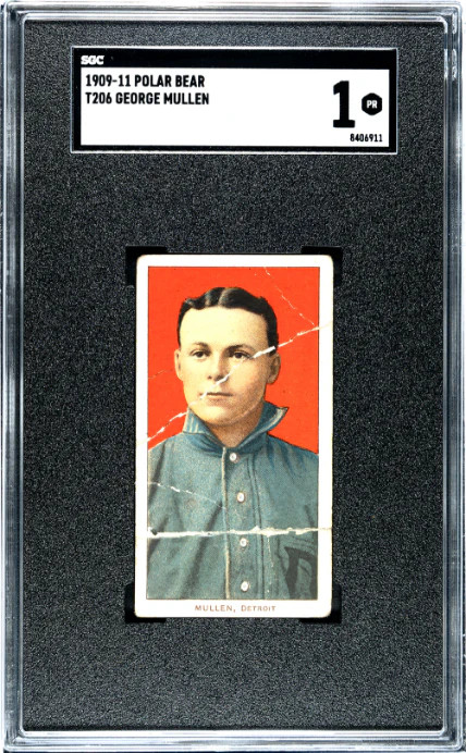 1909 T206 GEORGE MULLIN NNO POOR POLAR BEAR SGC 1 BASEBALL DETROIT TIGERS
