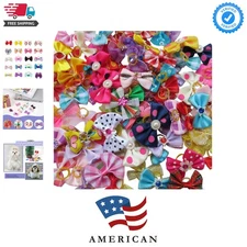 Random of 20pcs Puppy Yorkie Dog Hair Bow With Rubber Band Rhinestone Pet Gro...