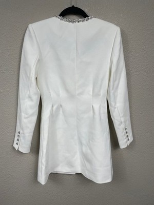 Self-Portrait White Crepe Diamante Trim Mini Dress Long Sleeve Rhinestone  Sz 4 | eBay