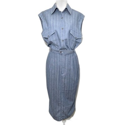VTG 90s ESPRIT SPORT Pinstripe 2pc Set Shirt Sz 13/14 & Midi Skirt Sz M Cotton