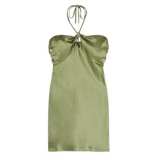 Reformation Sorrentine Silk Halter Mini Dress Artichoke Green Sage