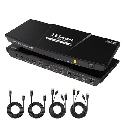 TESmart HDMI KVM Switch Dual Monitor 2 Computers 4K@60Hz EDID USB Hotkey