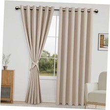 Blackout Curtains for Bedroom with Tiebacks - 70"W x 84"L Pack of 2 Beige
