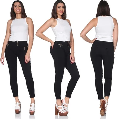 Damen Jeggings High Waist Leggings Treggings Stretch Skinny Hose Slim Fit Röhre - Bild 1 von 4