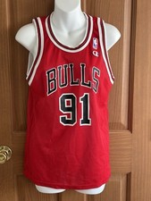NBA Bulls 91 Dennis Rodman Basketball Jersey Shirt Red
