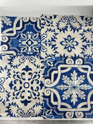 4 Blue White Mediterranean Tile Pillow Covers 20x20 Coastal 