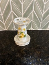 Flower Floral Yellow Daisy Ceramic Toothbrush Holder Vtg White  Yellow Gold Tri