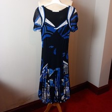 Women's Didier Parakian Black White Blue puffball hem Dress UK Size 8