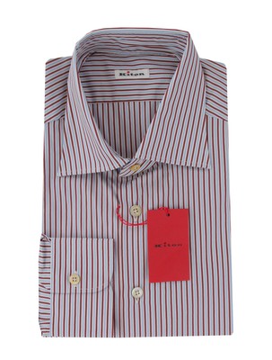 $600 Kiton Burgundy Red Striped Cotton Shirt - Slim - (KT3112511)