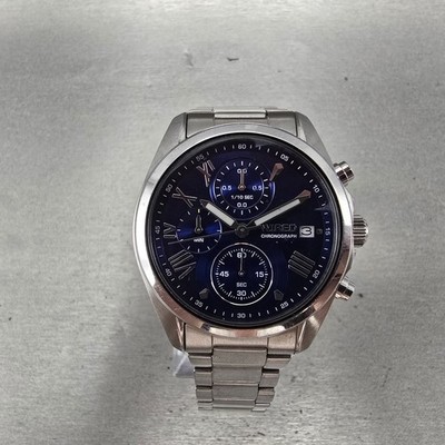 Seiko Wired Chronograph Watch Men 40mm Blue Dial Silver Tone Date New Battery GH