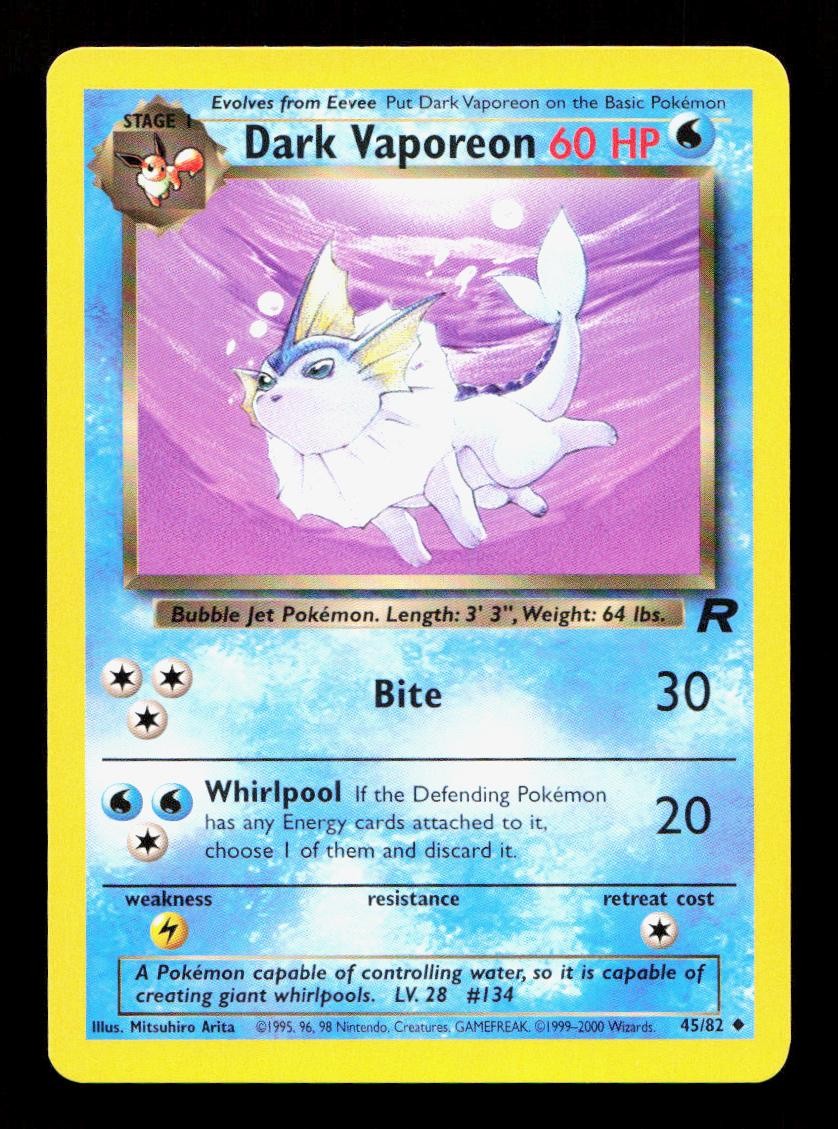 Dark Vaporeon 45/82 Uncommon Team Rocket Pokemon Unlimited LP