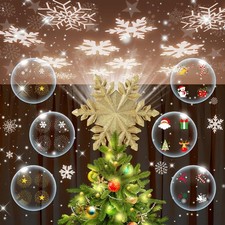 Christmas Tree Topper Lighted Snowflake Projector 3D Glitter Lighted Tree Topper