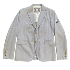 Moncler 3 UK40 Blazer Stripe Cotton White Blue Lightweight Collared Jacket