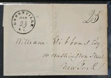 1827 Greenville SC to New York Stampless Folded Cover From SB Parkman