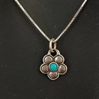 Modernist Flower Pendant Necklace Sterling Silver Blue Stone Dainty Artisan Gift