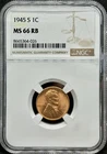 1945-S Lincoln Head Wheat Cent NGC MS 66 RB Red-Brown San Fran Mint GEM BU Nice!