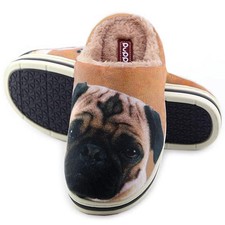 AFISH Unisex Pug Slippers Soft Cotton 6.5-7 Wide Women/5-5.5 Men, Brown