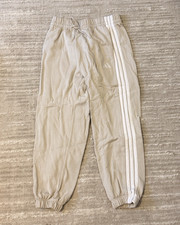 adidas Women s Beige 3-Stripes Fleece Jogger Pants M Regular Drawstring Tapered