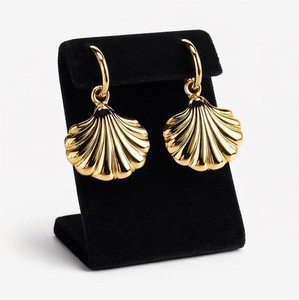 Authentic 18K Gold Plated Chunky Shell Dangle Drop Earrings 