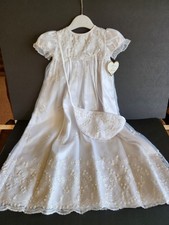 White Long Christening Baptismal Gown 0-6 months Lace Beaded Polyester NWT Girls