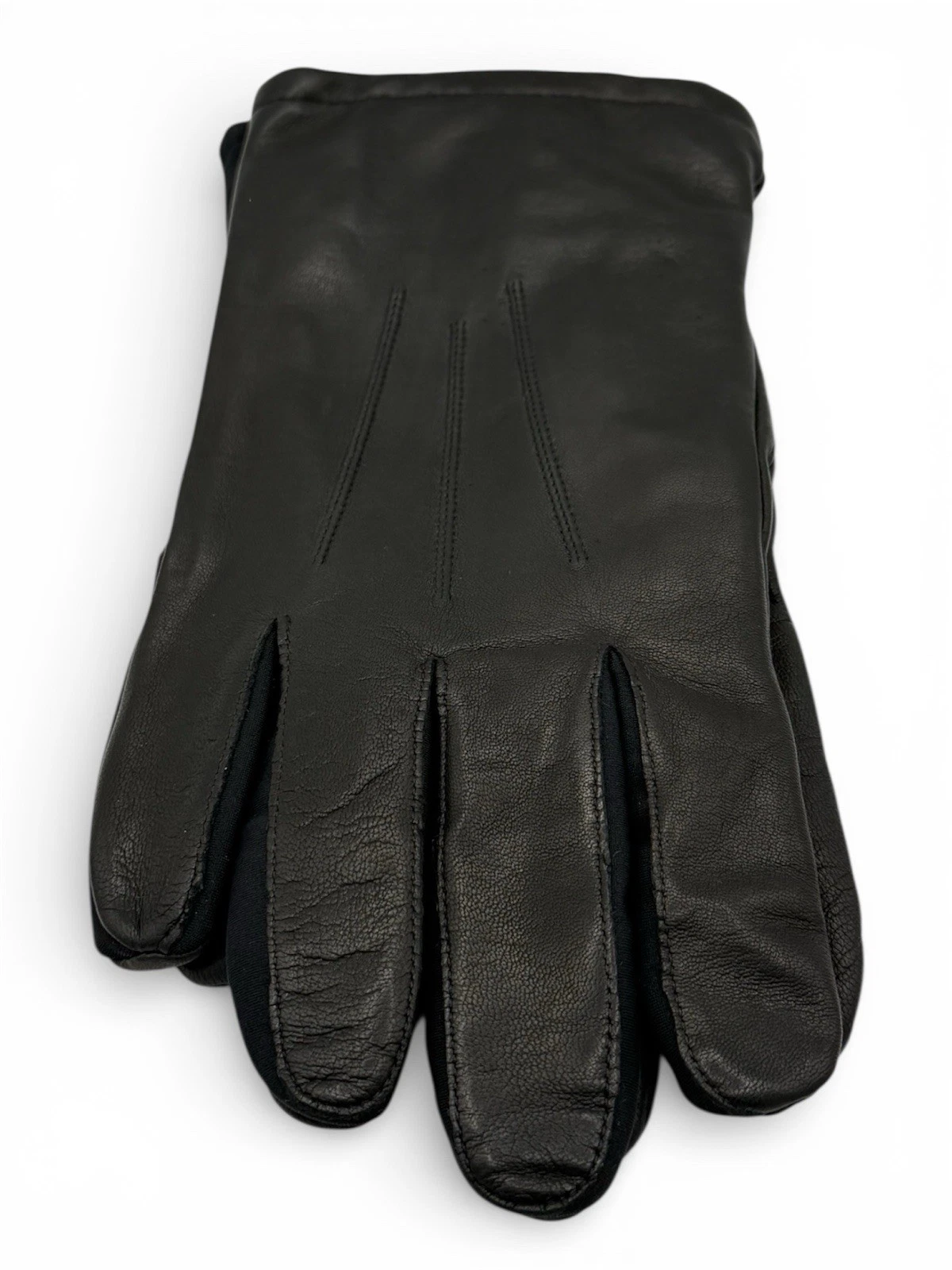 Isotoner Leather /Nylon Men’s Gloves Cashmere Lining - Black - M/Large