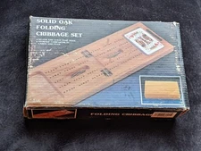 Folding Solid Oak Cribbage Set Comes with Cards and Pegs-Magnet Close  -New