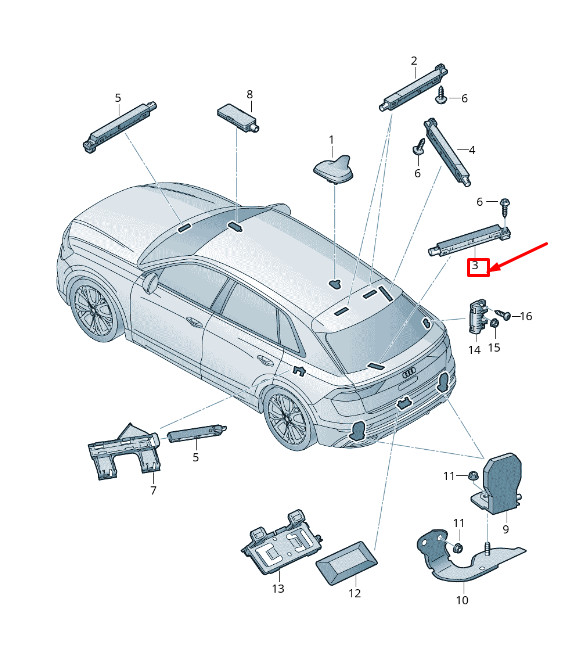 Amplificateur d'antenne centrale arrière supérieure pour Audi Q8 4Mn 4M8035225G