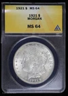 1921-P $1 Morgan Silver Dollar ANACS MS 64 | Uncirculated UNC BU
