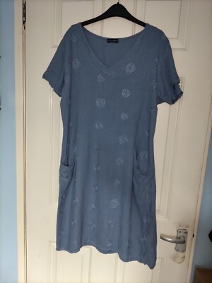 L (size 14) Luca Vanucci Linen Blue Dress UK