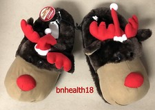 Moose With Santa Hat Reindeer Antlers Slippers Memory Foam Men Size S NWT
