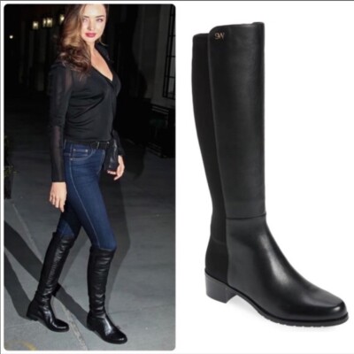 $650 Stuart Weitzman Jayla Black Leather 5050 Knee High Boot 36.5 6 (JB19)