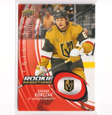 2022-23 UD Trilogy Rookie Renditions Red 22 Kaedan Korczak /799 Golden Knights