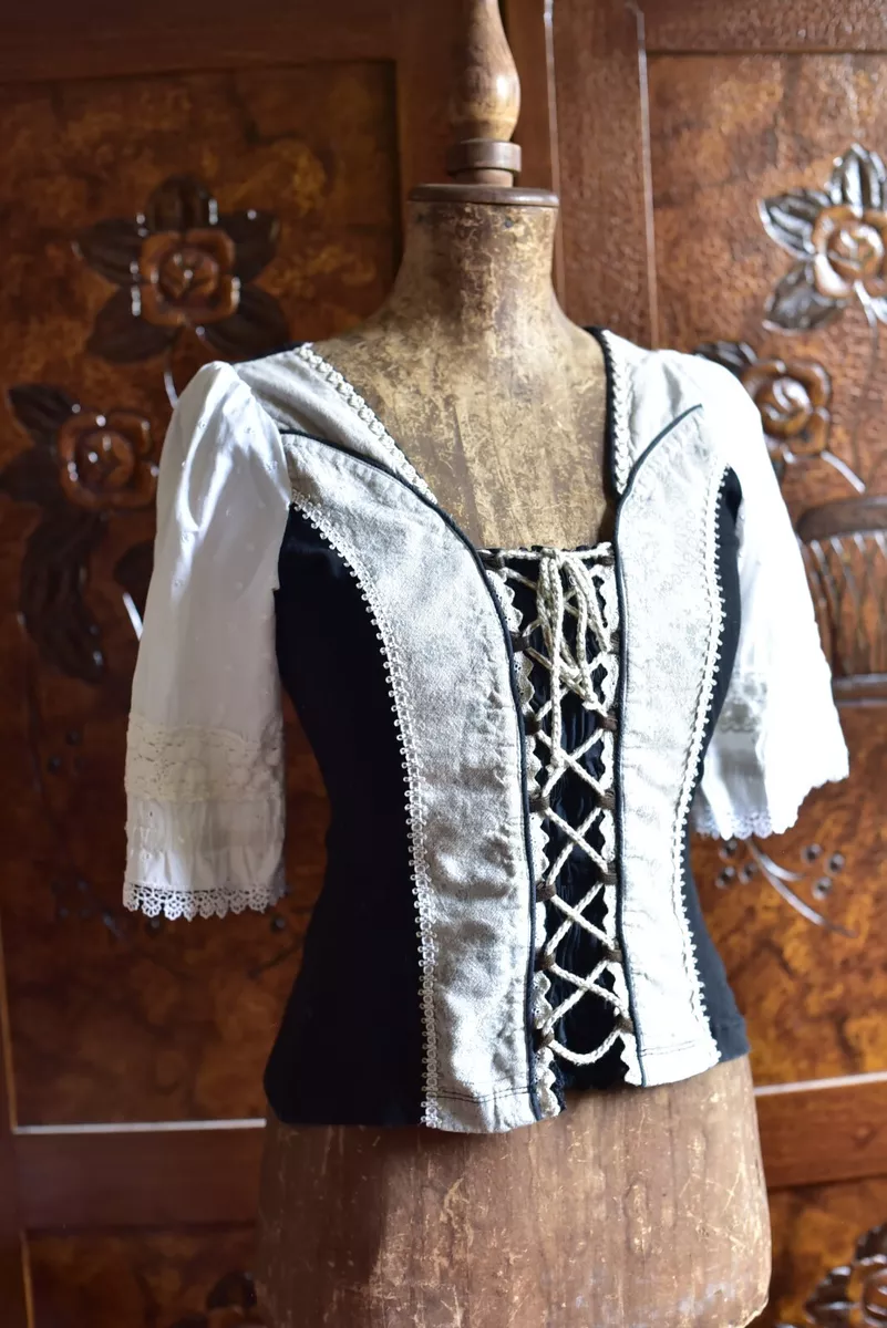 Vintage floral dirndl top blouse trachten octoberfest corset
