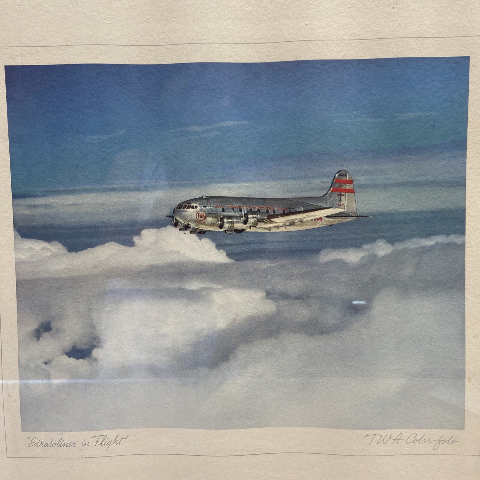 Vtg 1940’s TWA Color-foto Airline Stratoliner In Flight Airplane Print ...