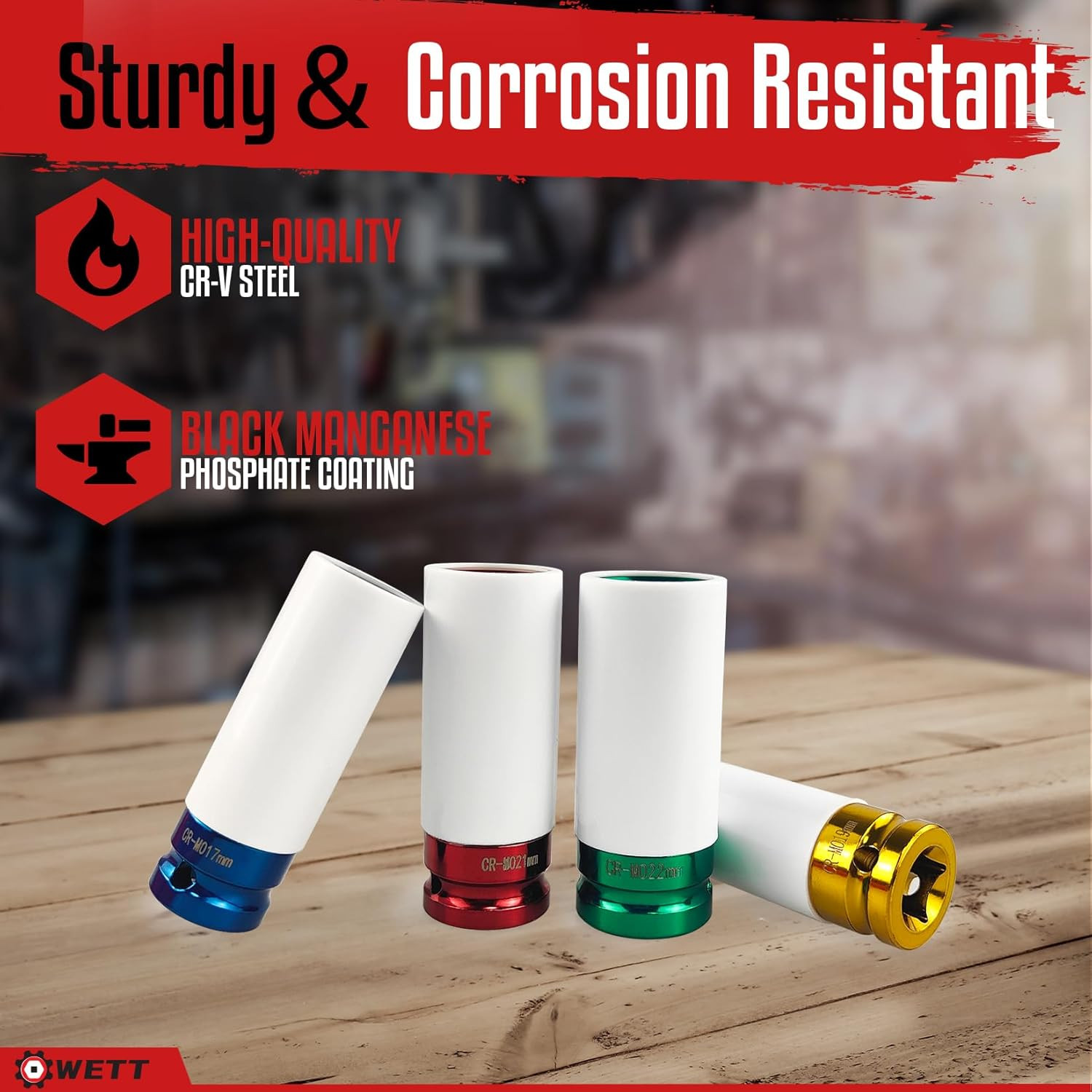 4Pcs 1/2 Inch Lug Nut Socket Set, Wheel Protector Thin Wall Deep Impact Socket, 