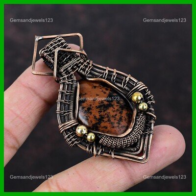 Copper Mahogany Obsidian Stone Handcrafted Wire Wrapped Birthday Pendant Jewelry