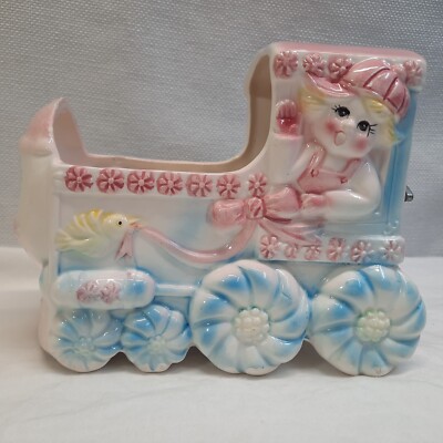 VINTAGE Rubens Original Indoor Planter Baby Girl Train with Music Box WORKS