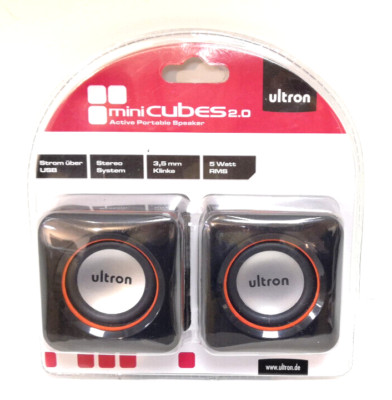 ULTRON Mini Cubes 2.0 mit USB Lade Aktiv Boxen Klinken AUX für PC Notebook Handy