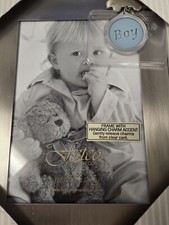 Fetco Home Decor Metal Pewter 5"x 7" Picture Frame with Hanging Boy Charm NEW 