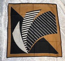 Vtg Patricia Paris Abstract Scarf Navy Blue White Brown 26  x26  Classic Style