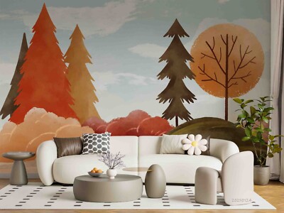 3D Fall Forest Tree Oil Painting Self-adhesive Removable Wallpaper Murals 135