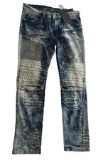  Bleecker Mercer Jeans Mens 34x32 Acid Wash Slim Straight Leg Moto Denim