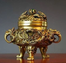 Collectible Chinese Brass Nine Dragons Kowloon Incense Burner