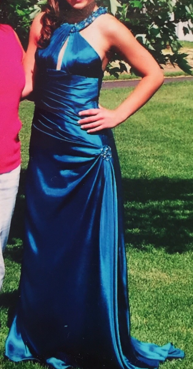 Flirt Prom Maggie Sottero Evening Dresses FLIRT Maggie Sottero Turquoise  Blue Beaded Jeweled Halter Prom Formal