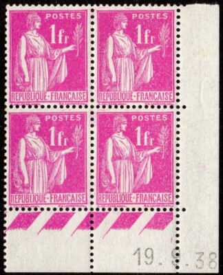 France Scott # 278 VF Unused 1938 1 Franc Rose Pink Corner Date