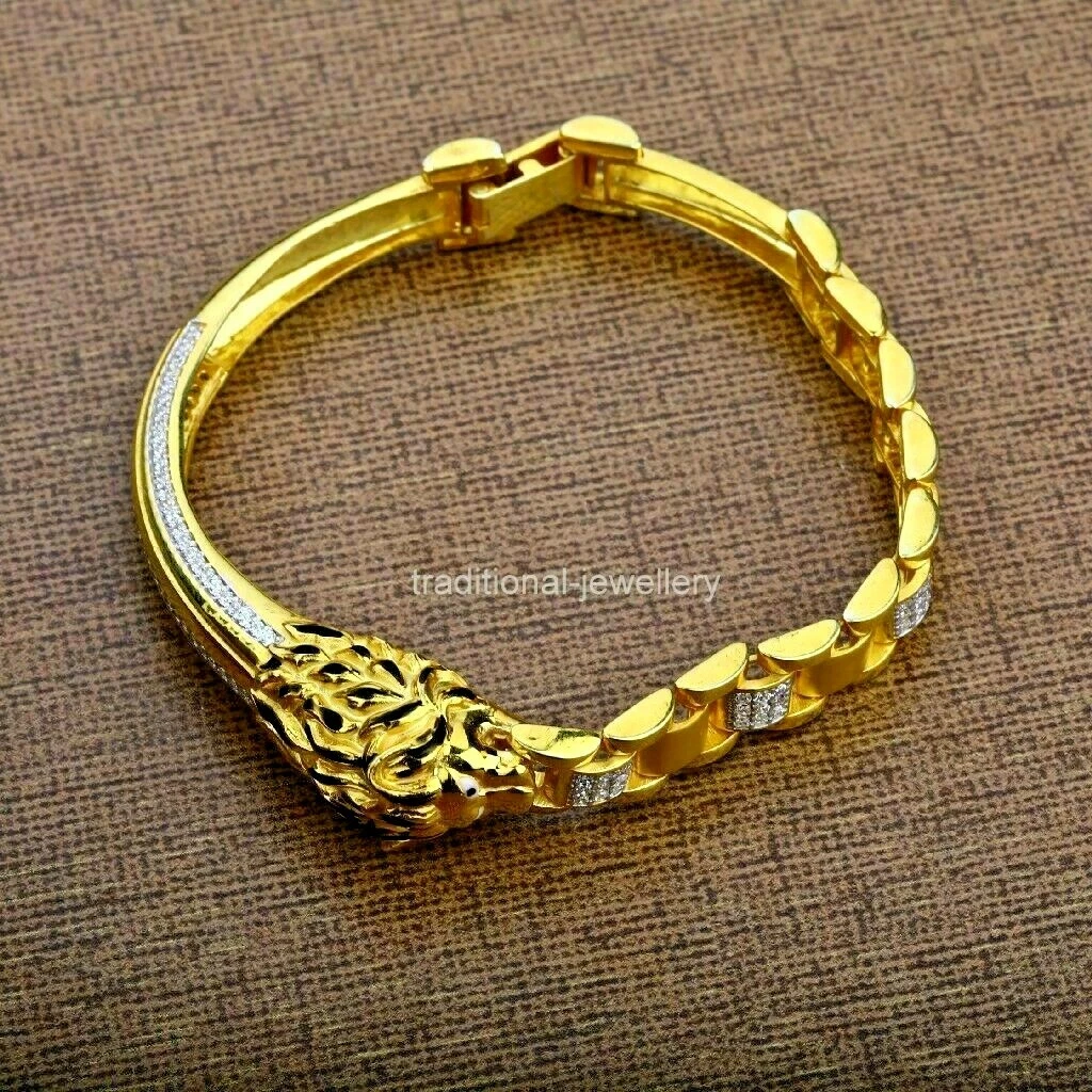 22k Yellow gold Mens Gold 916 Jaguar Kada Bracelet beautiful Enamel design  | eBay