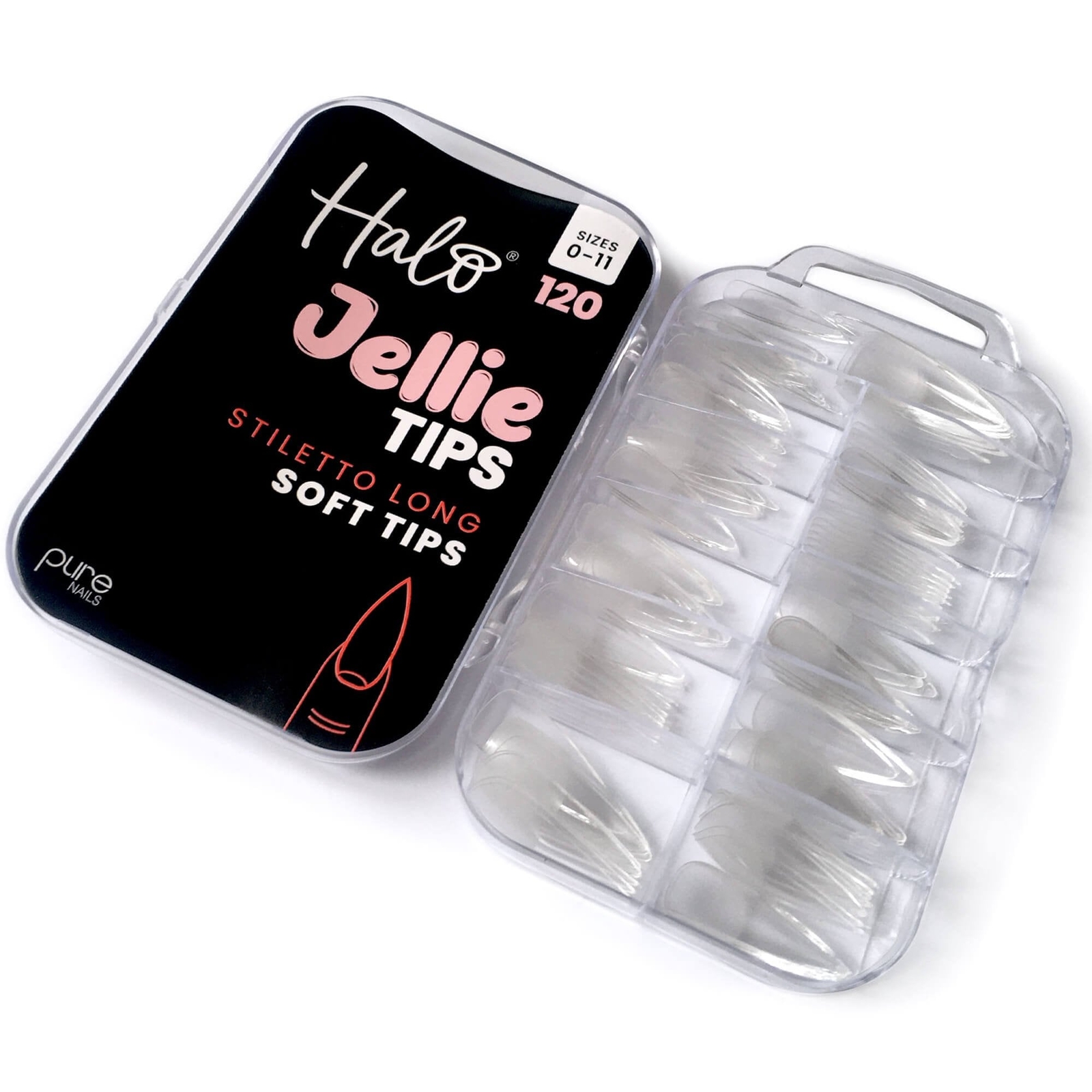 Halo Long Stiletto Jellie Tips - Vegan Soft Gel Nail Tips (120 Pcs & Sizes 0-11)